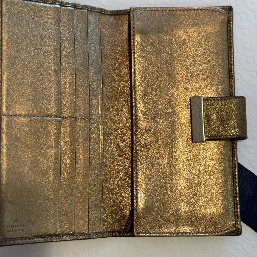 Gucci Metallic Gold Guccissima Leather Continental Wallet Authentic - Picture 7 of 7